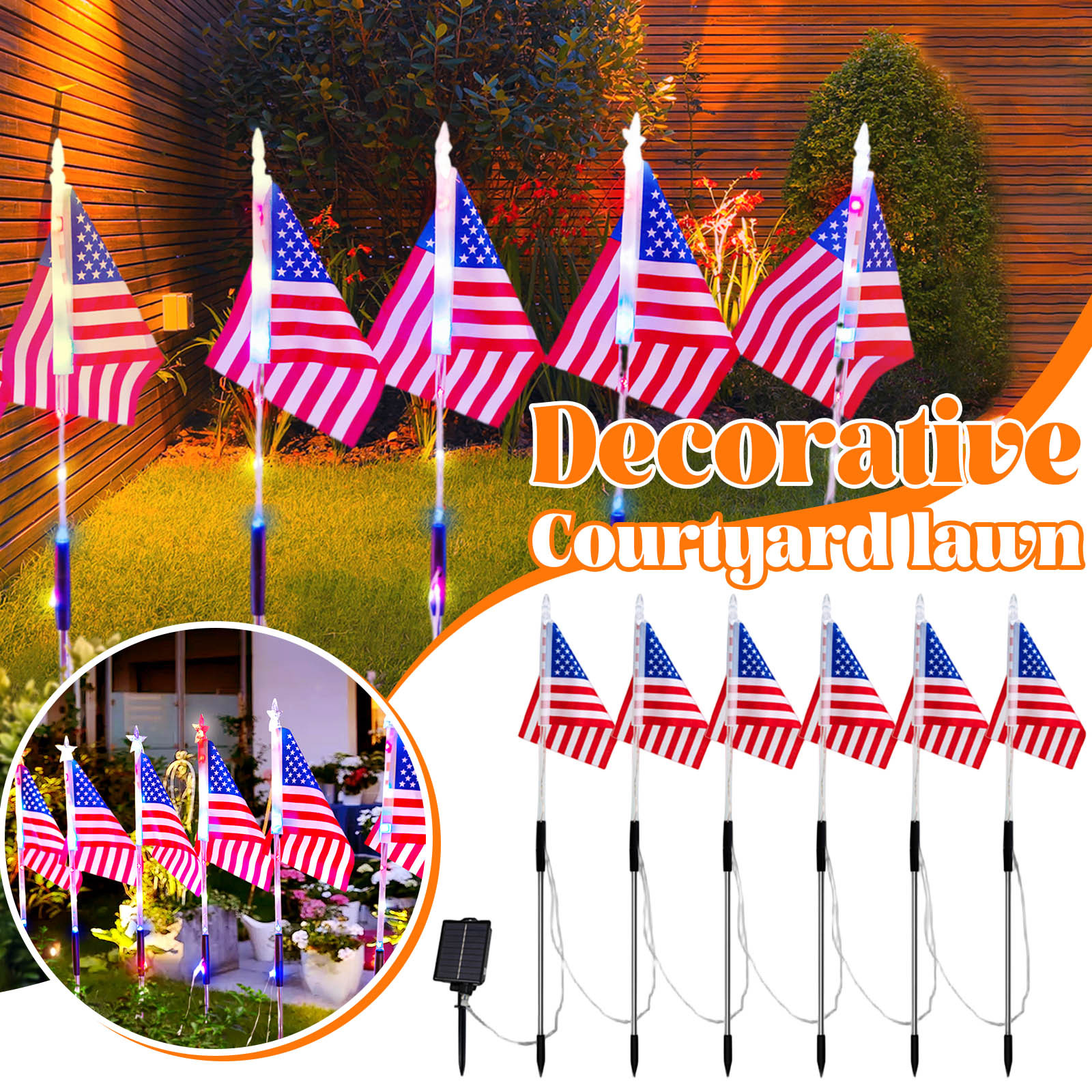 Outdoor Lighting Yard Stakes - Solar Led American Flag Stake Lights