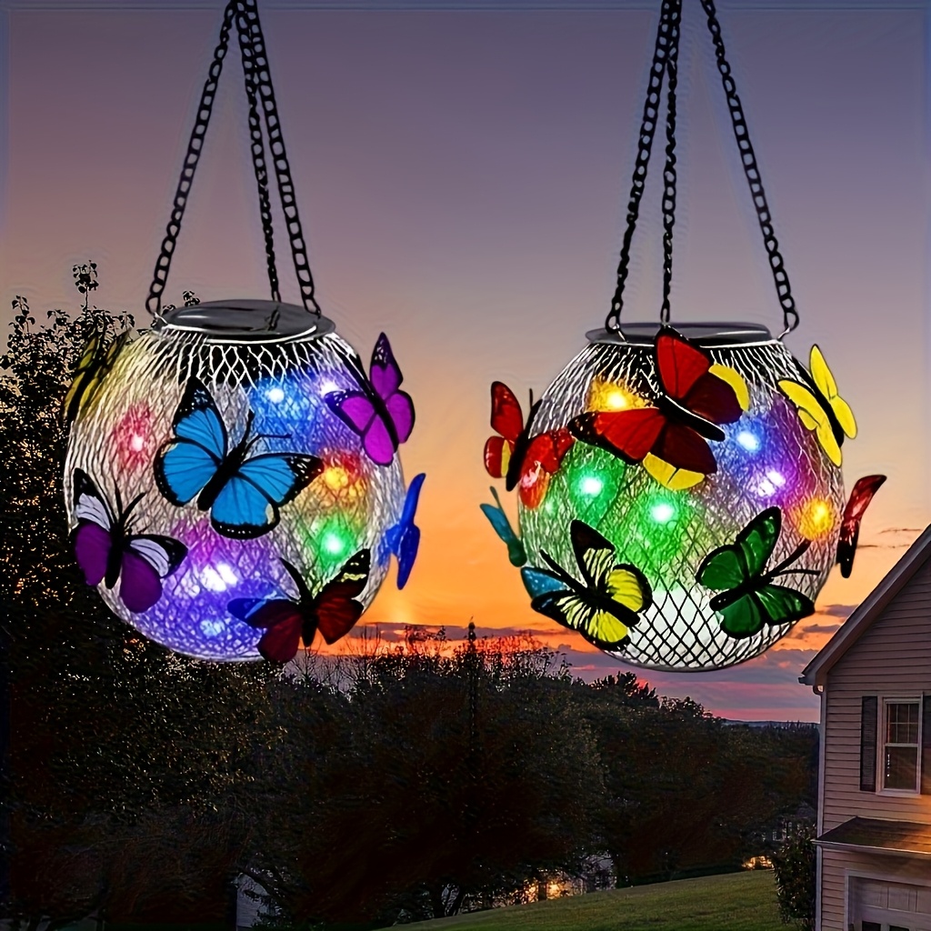 Outdoor Lighting Yard Decoration - Solar Butterfly Hanging Lantern, Waterproof Metal