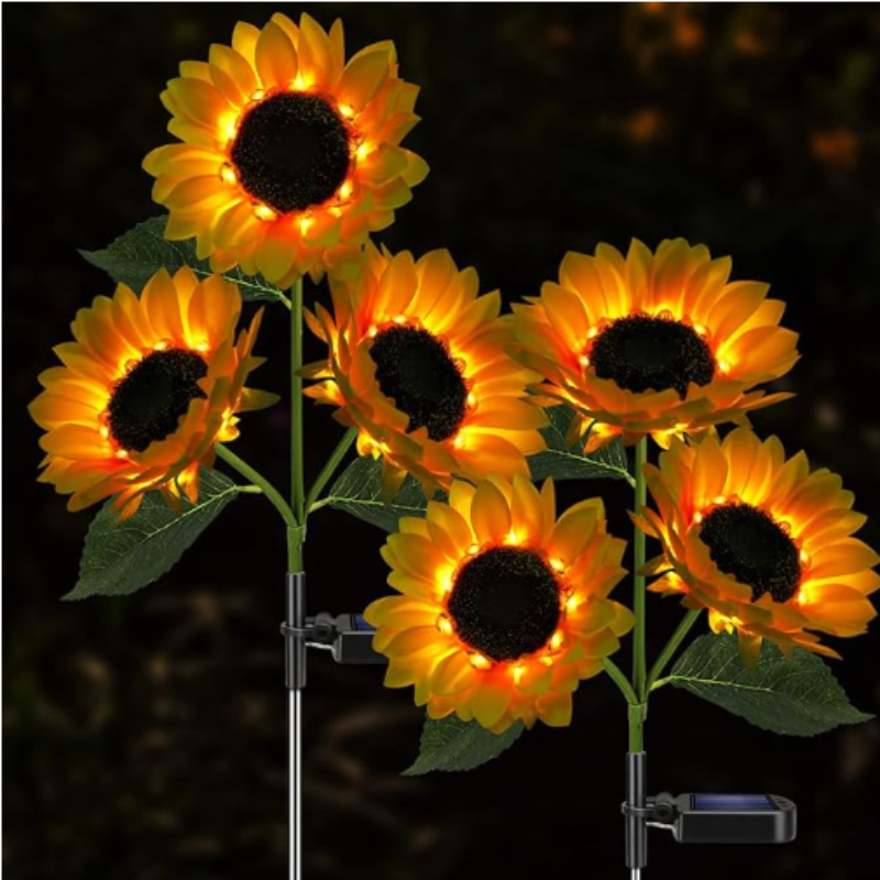 Outdoor Lighting Yard Stakes - Solar Powered Sunflower Ground Stake Lights,