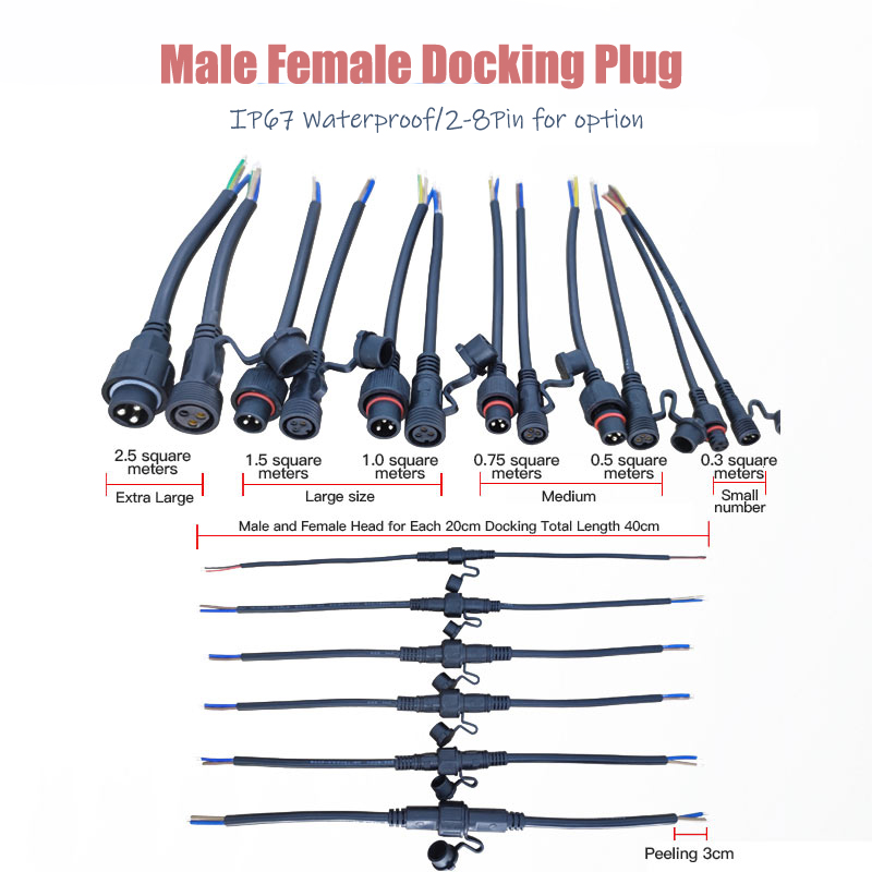 Outdoor Lighting Socket - Male Female Extension Wire Connector IP68