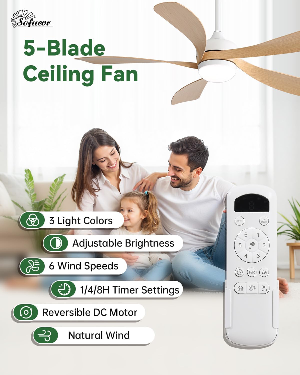 52 Inch Ceiling Fan with Light - Outdoor Lighting Timer avis et prix