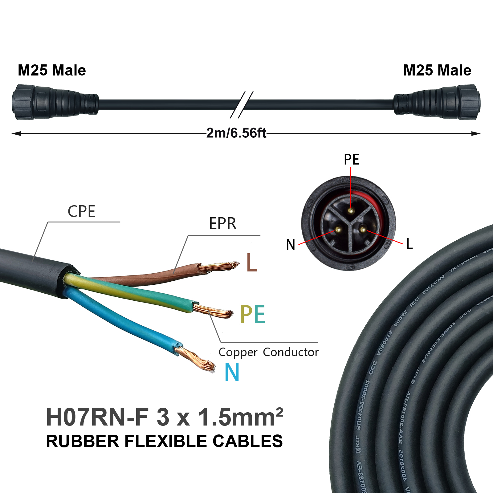 M25 AC Cable 2M for WVC 600/70 - Outdoor Lighting Extension Cable avis et prix