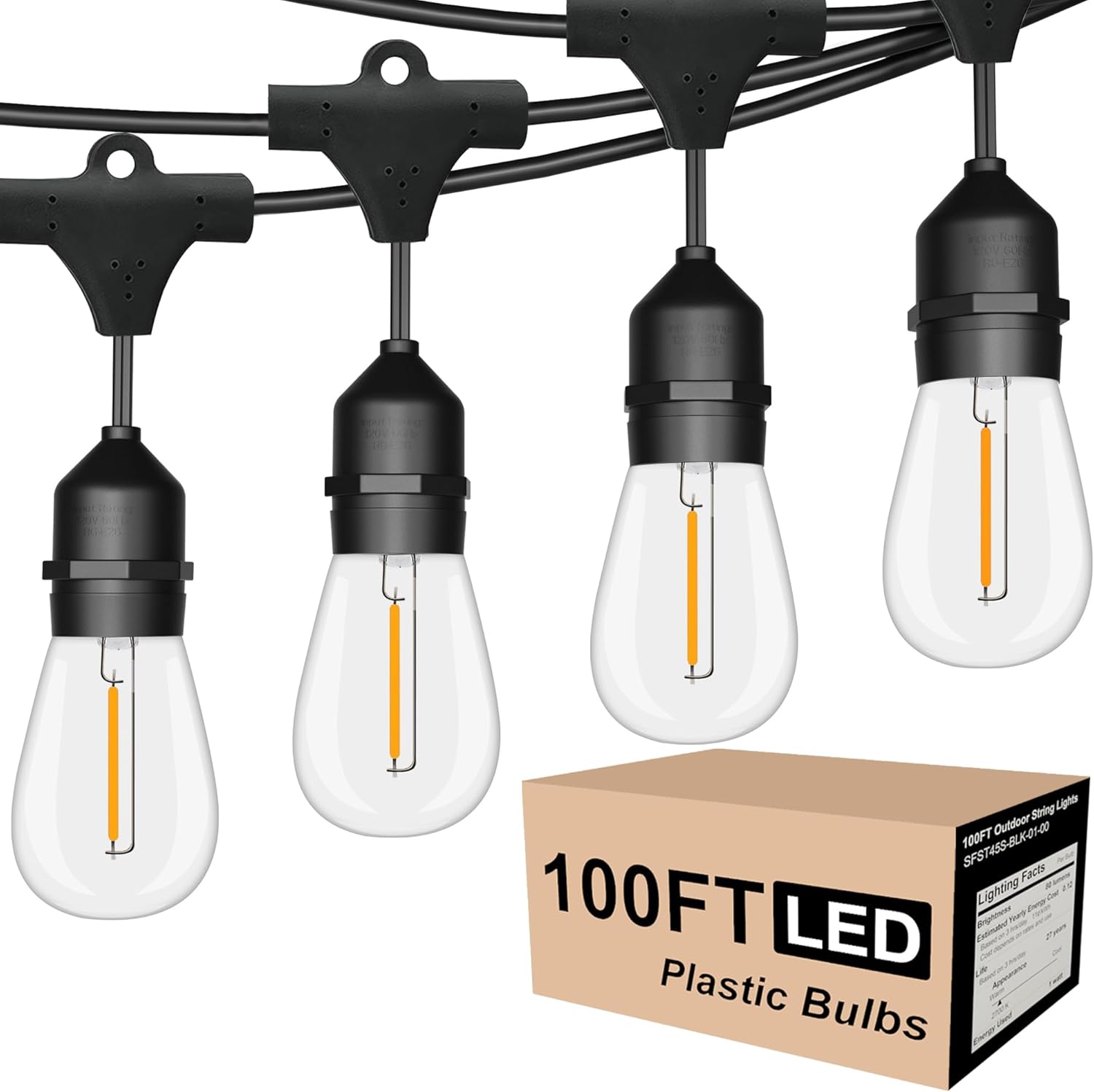 100FT Outdoor String Lights, 3 - Outdoor Lighting Socket avis et prix