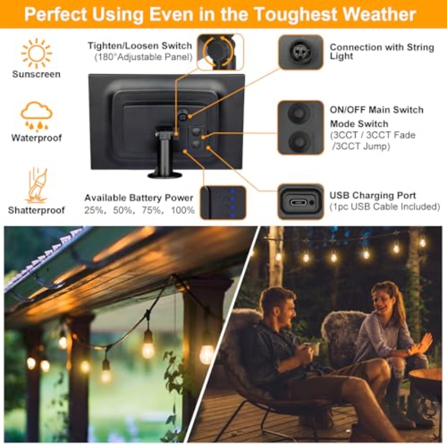 3-Color in 1 Solar String Ligh - Outdoor Lighting Socket avis et prix